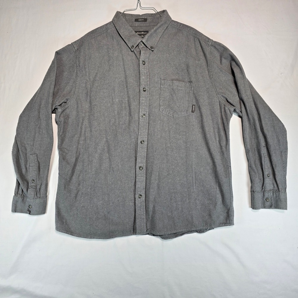 Eddie Bauer Mens 2XL Gray Flannel Shirt Classic Fit Cotton Button Down LS
